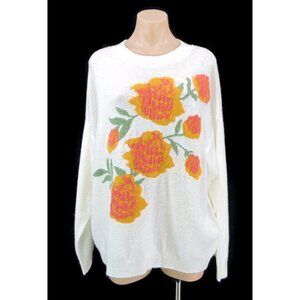 Mindy Maes Market Blakely Sweater XL Off White Intarsia Floral Grandmacore Boho